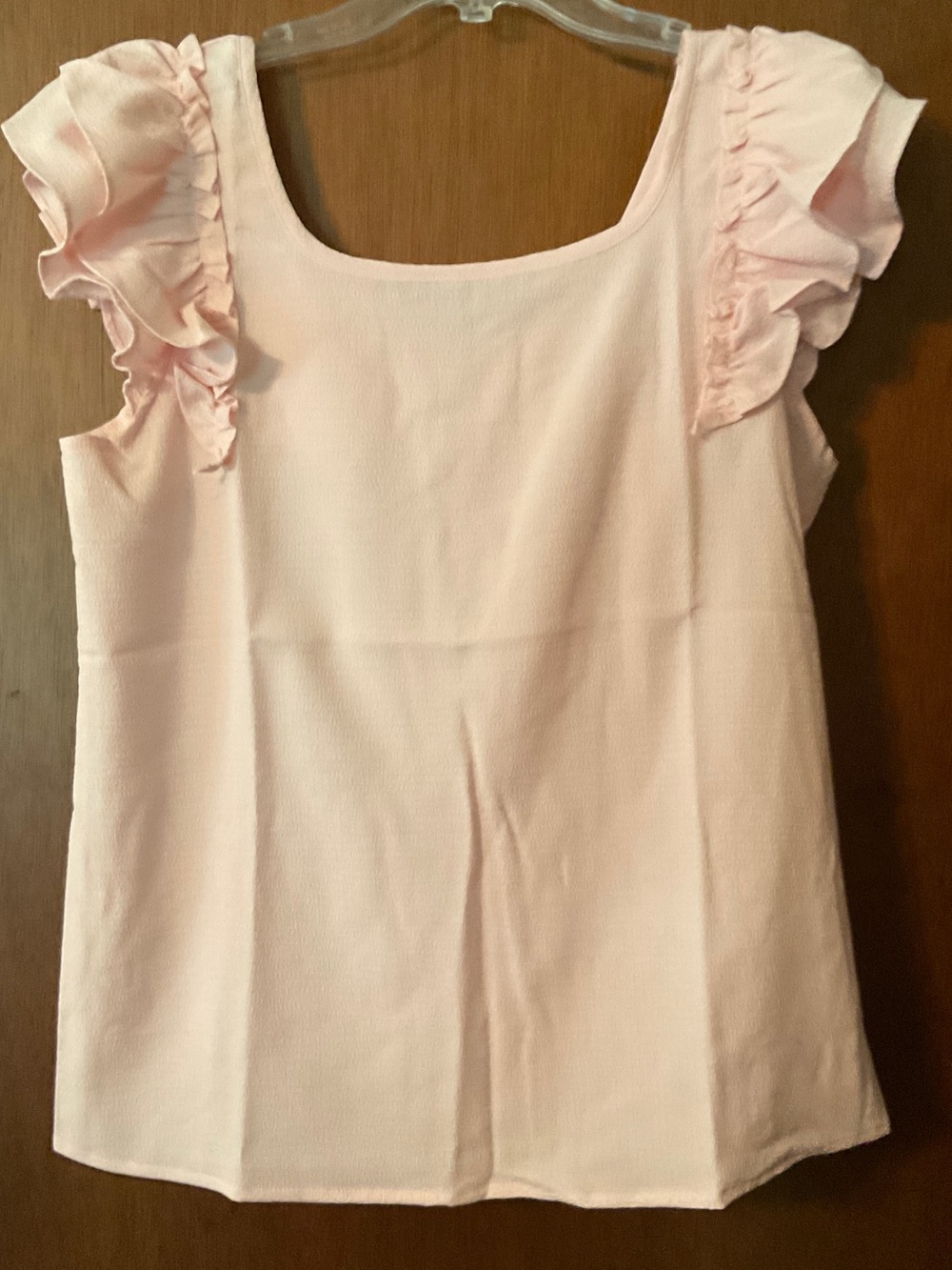 Light Pink/Peach Ruffle Cap Sleeve Blouse - Feminine Scoop Neck